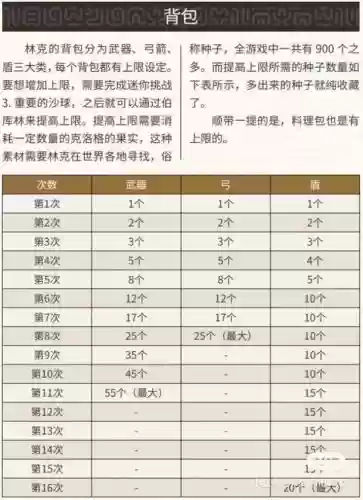 荒野之息武器袋最大，塞尔达荒野之息武器袋扩容需要几个果实插图